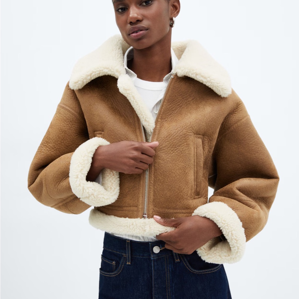 Mango Shearling-Lined Leather-Effect Jacket - image 2